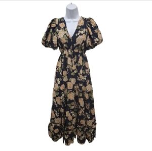 Yumi Kim Floral Midi Tiered Dress Navy Blue Size XS
